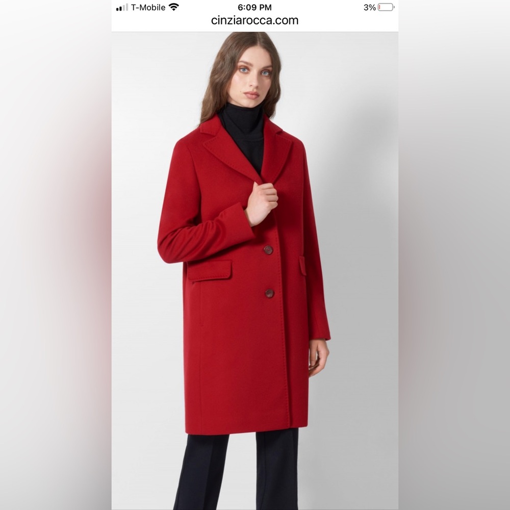 Cinzia Rocca Red Wool Cashmere Blend Coat Sz US 14 NWOT